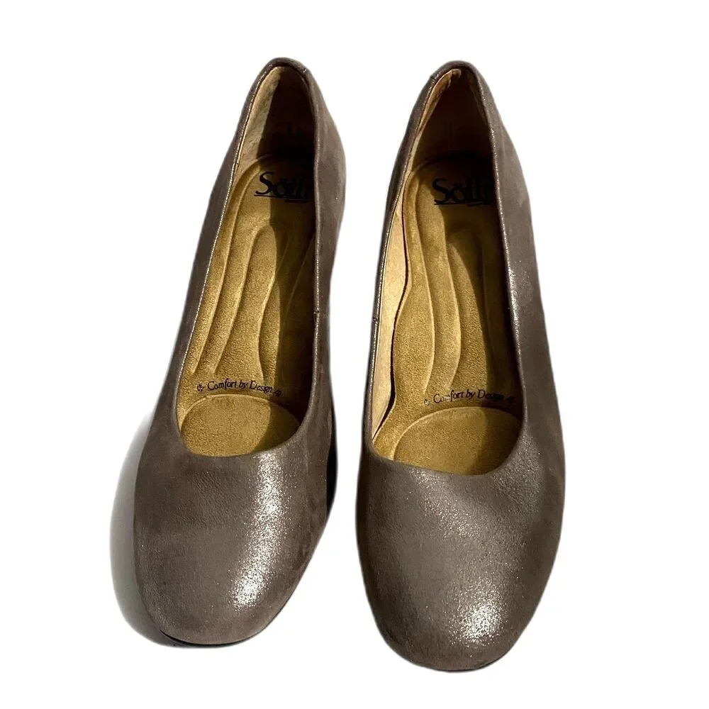 Sofft‎ Lana Ballet Pump Heels Metallic Silver Champagne Classic Leather Size 7.5